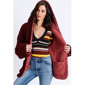 Reversible soft Sherpa open front jacket hoodie